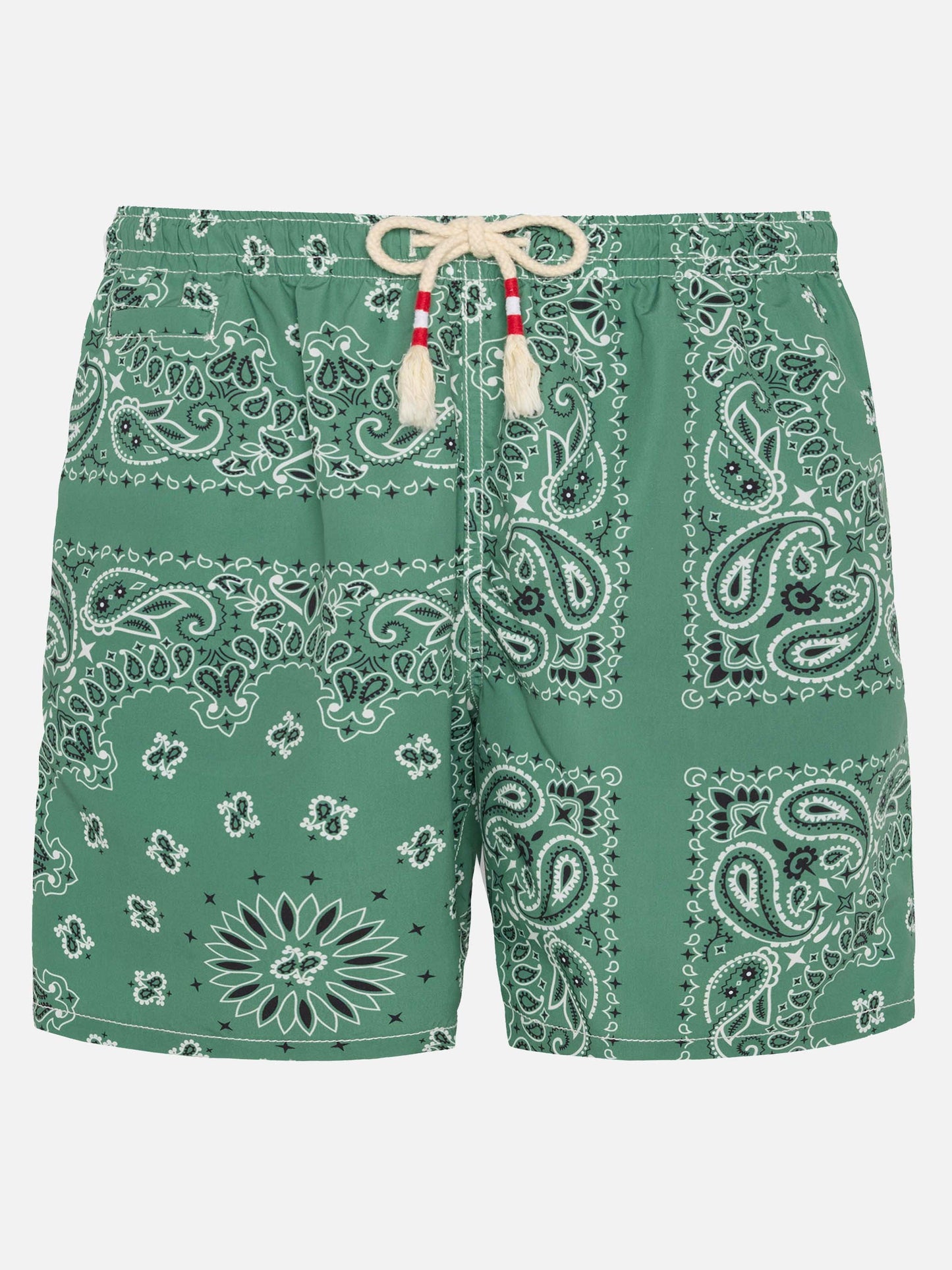 Mid-length swim-shorts Caprese with military green bandanna print