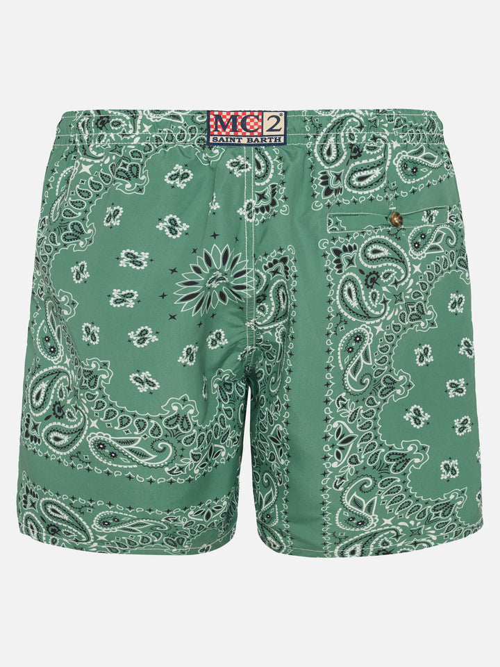Mittellange Badeshorts Caprese mit militärgrünem Bandanna-Print