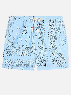 Costume mare Caprese con stampa bandana azzurro