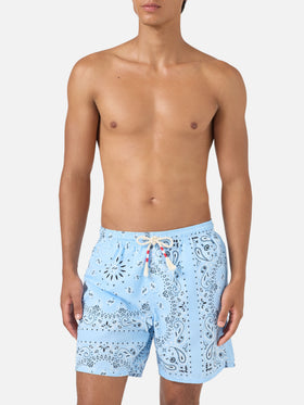 Costume mare Caprese con stampa bandana azzurro
