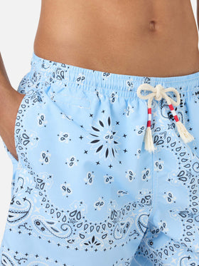 Costume mare Caprese con stampa bandana azzurro