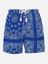 Man swim shorts with blue bandanna print