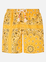 Man swim shorts with ochre bandanna print