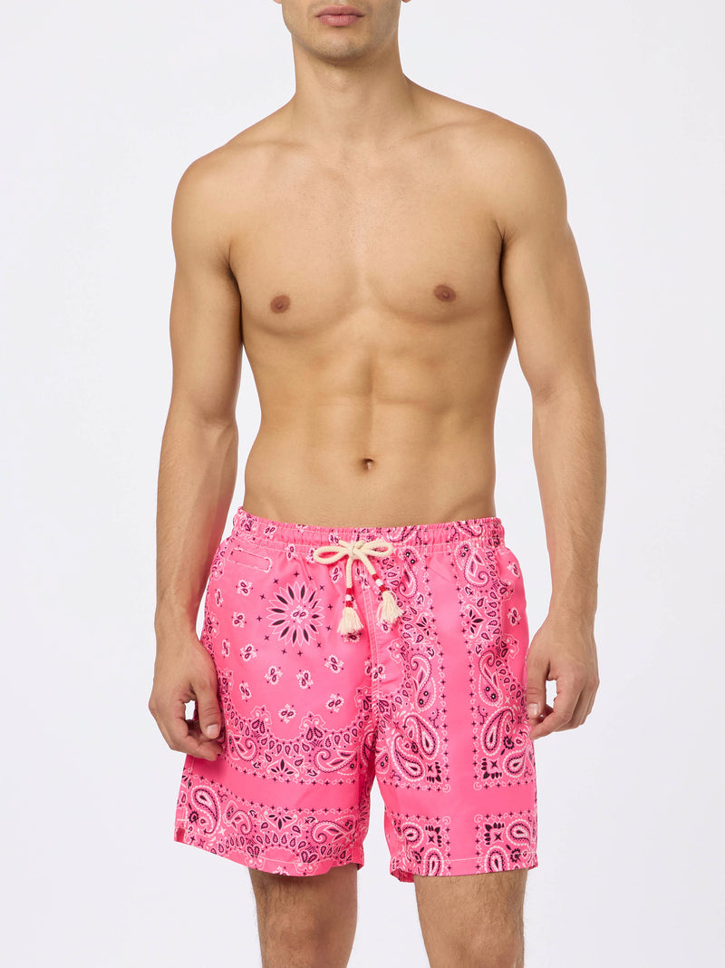 Man swim shorts with pink bandanna print