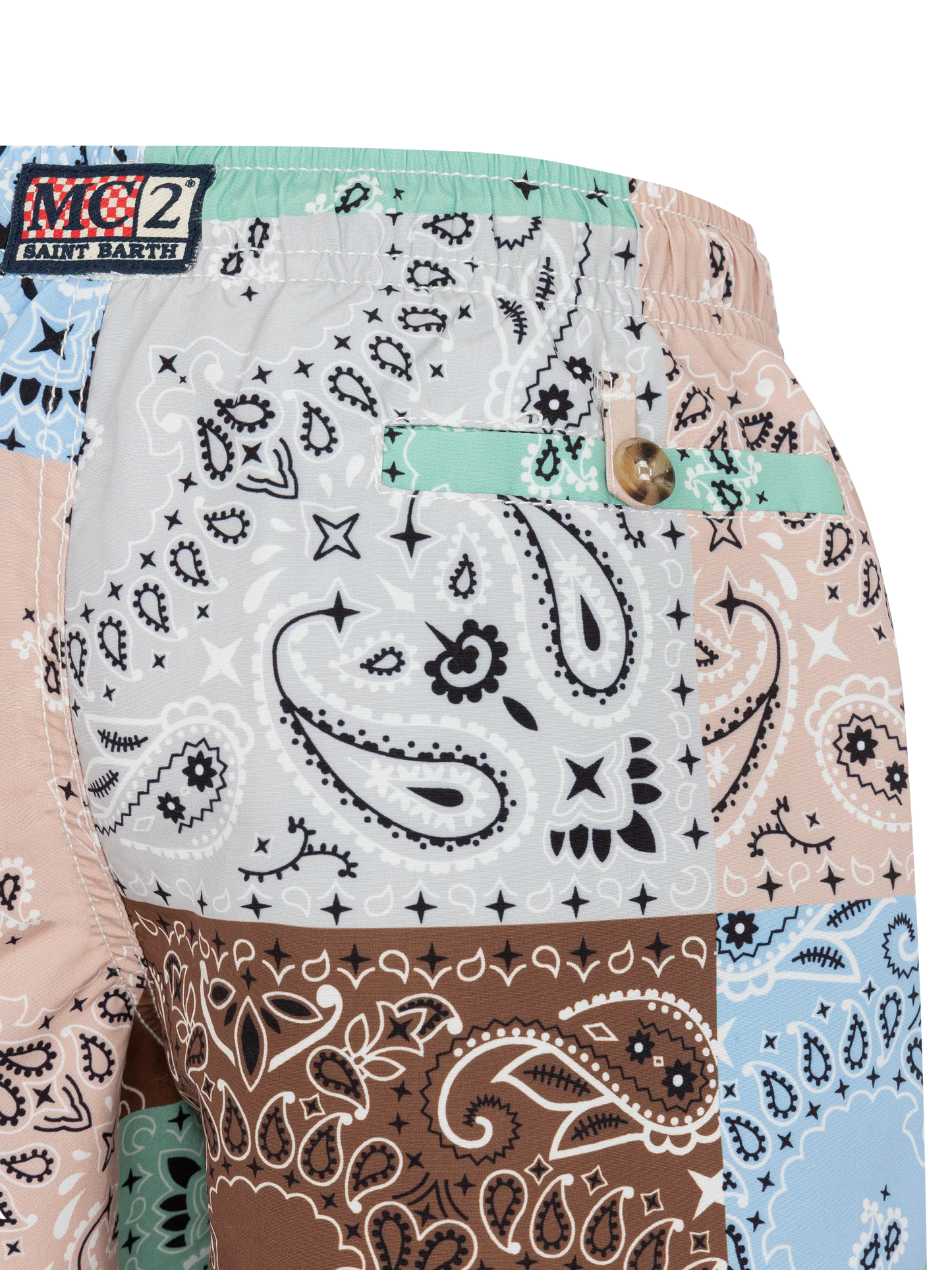 Mittellange Badeshorts Caprese Jr mit Bandanna-Patch-Print