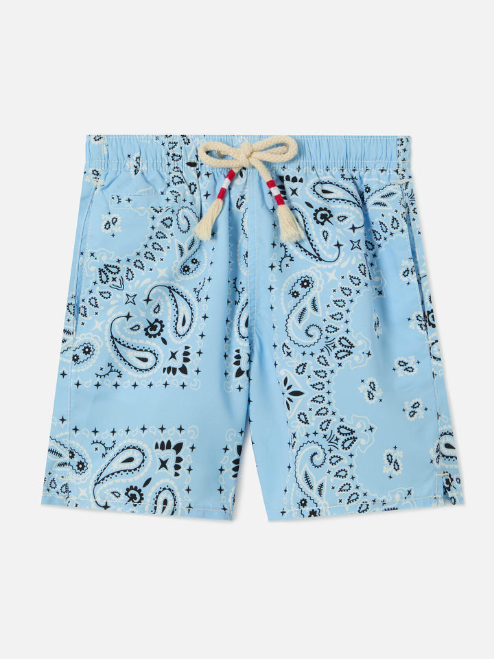 Caprese Jr swim shorts with light blue bandana print