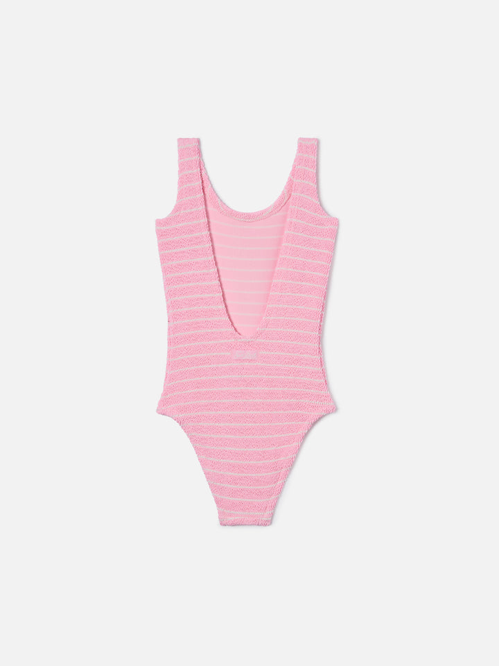 Cara crinkle one-piece swimsuit in pink and white stripes