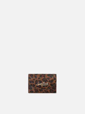 Portacarte in pelle con stampa leopardata