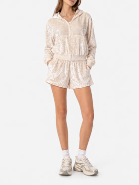 Cremefarbene Cate Pull-up-Shorts aus Chenille 