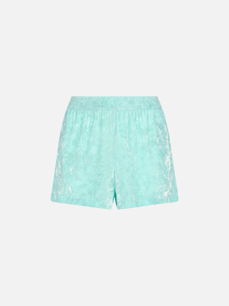 Wassergrüne Chenille-Pull-Up-Shorts für Damen von Cate