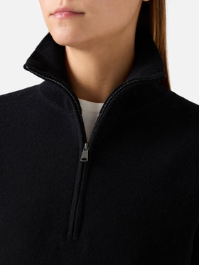 Maglia Capucine nera in lana con mezza zip