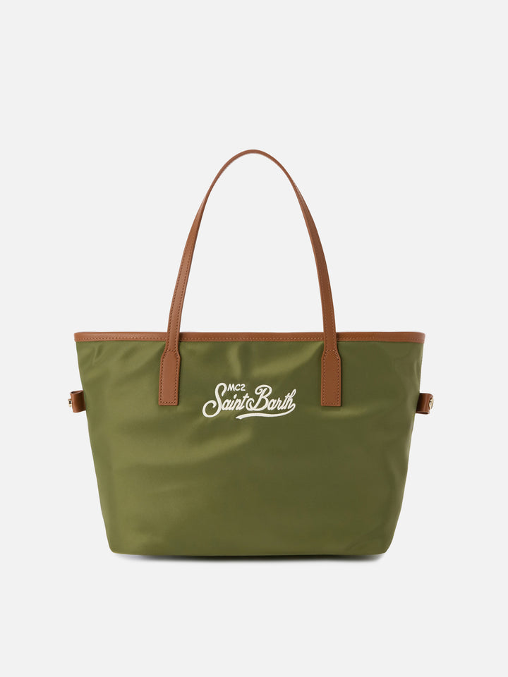 Borsa City medium in nylon verde militare