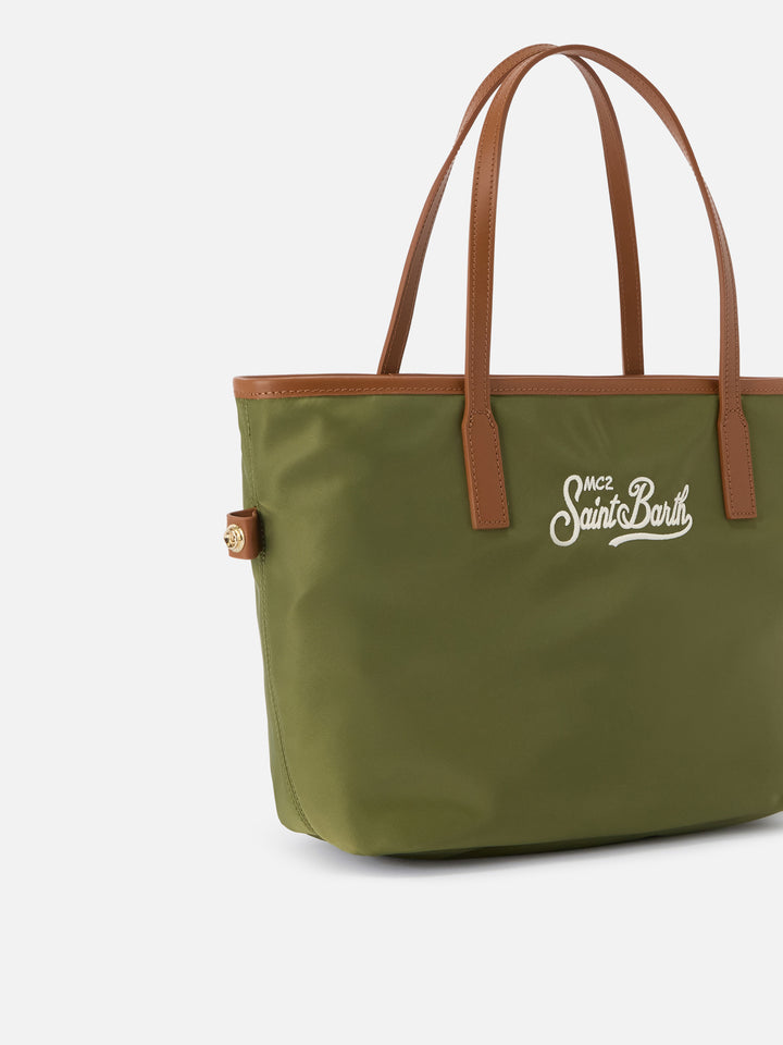 Borsa City medium in nylon verde militare