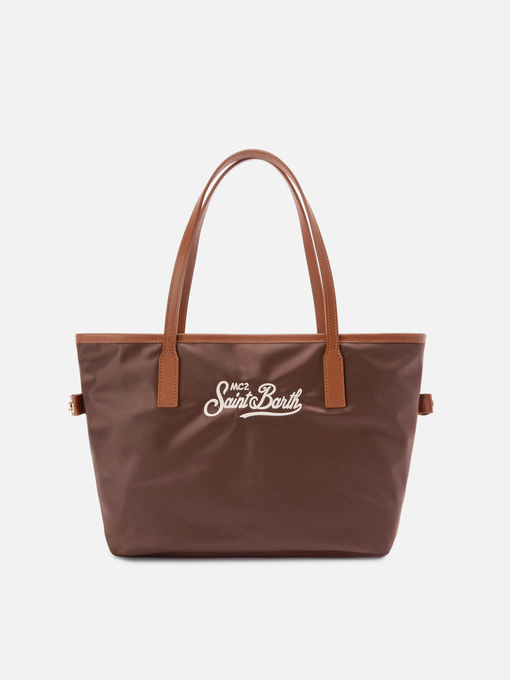Borsa City medium in nylon marrone