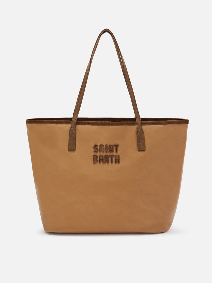 Borsa Large City nocciola in tessuto cerato con ricamo logo