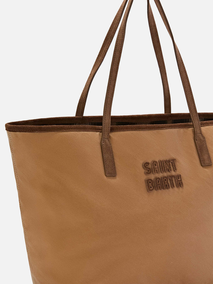 Borsa Large City nocciola in tessuto cerato con ricamo logo