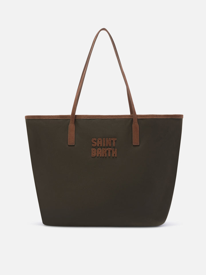 Military green Large City waxed bag with logo embroidery
