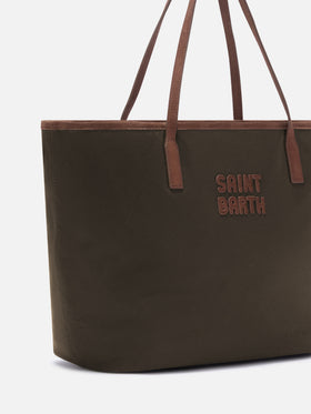 Große gewachste Large City Bag in Military Green mit Logostickerei 