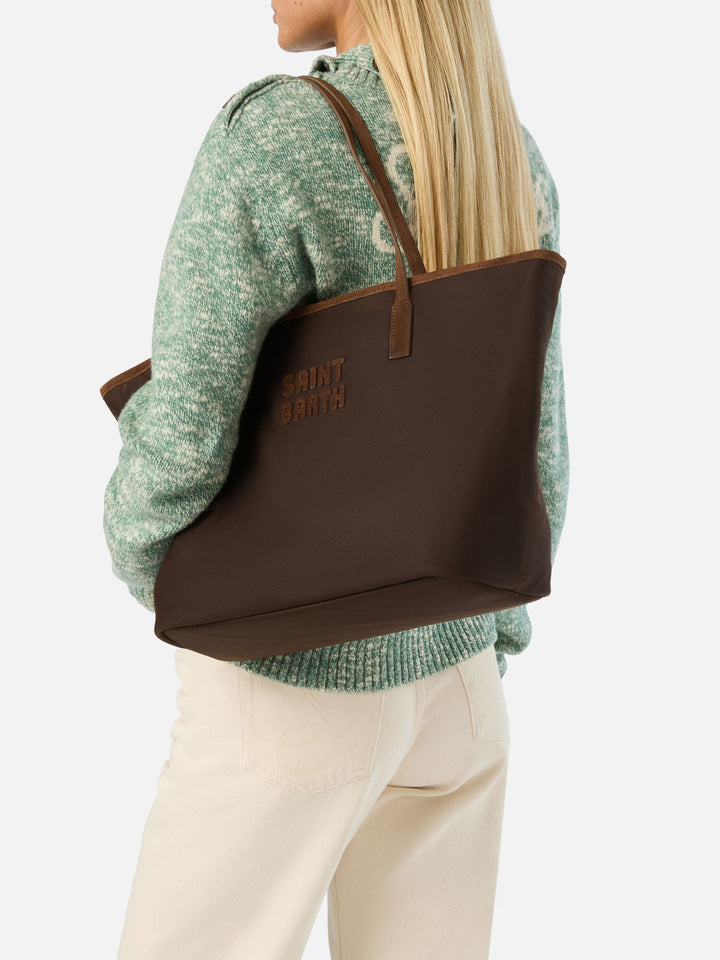 Grand sac City marron ciré avec logo brodé 