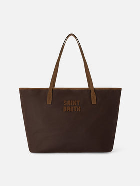 Borsa Large City marrone in tessuto cerato con ricamo logo