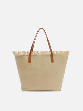 Beige regular City canvas bag with fringes