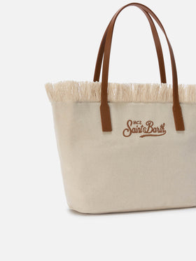 Borsa shopper City medium bianca in canvas con frange