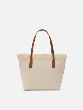 Borsa shopper City medium bianca in canvas con frange