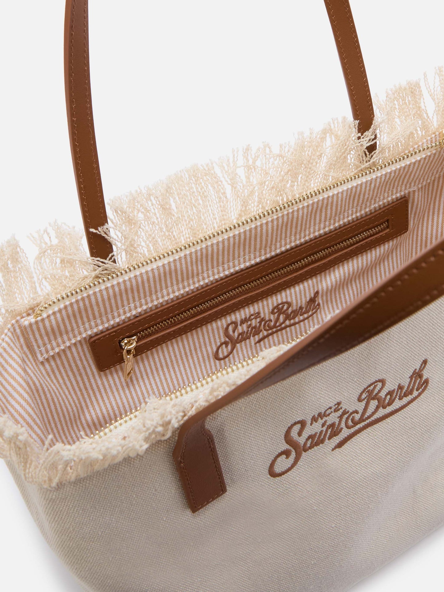 Borsa shopper City medium bianca in canvas con frange