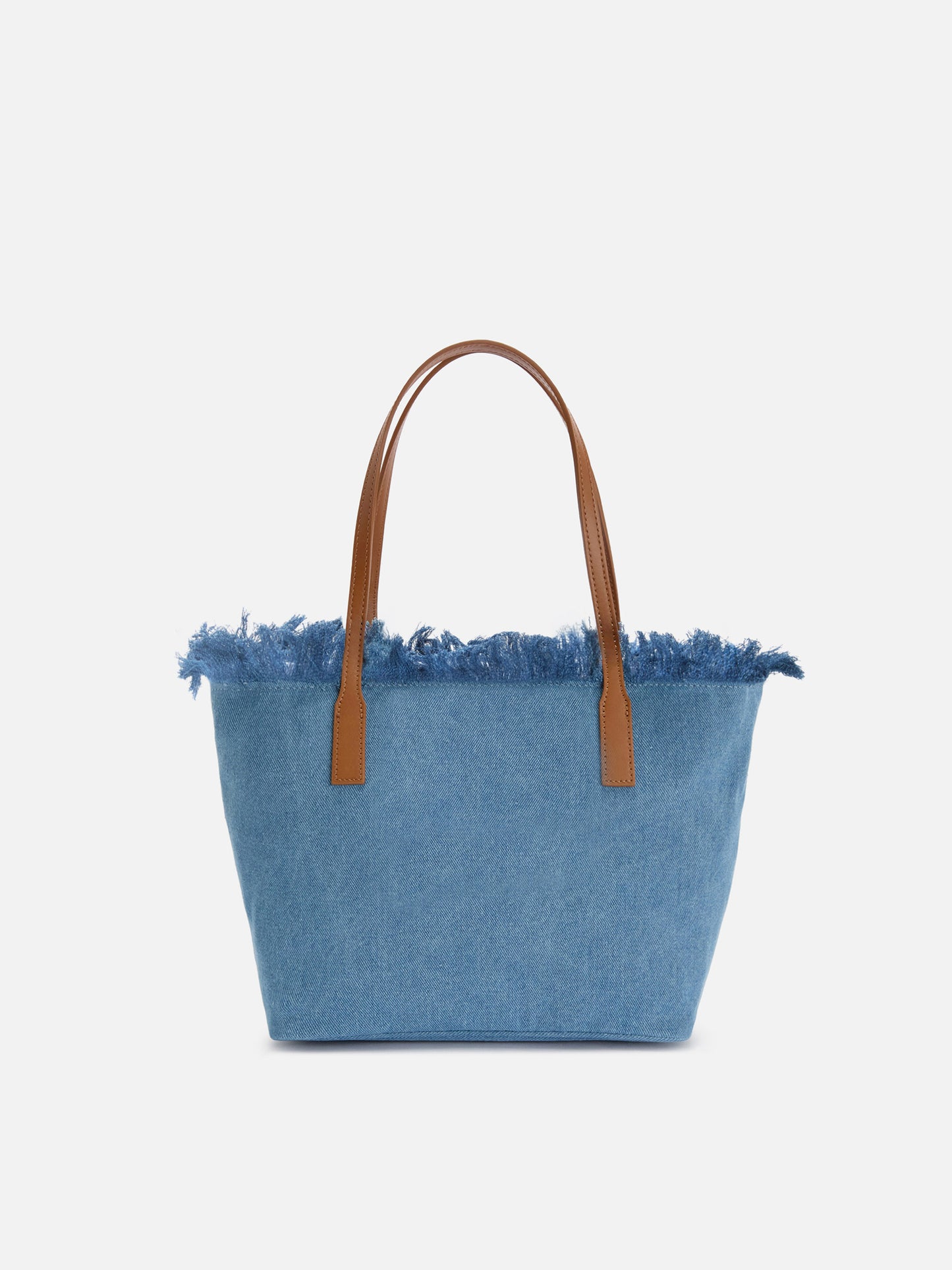 Borsa shopper City medium in tessuto denim con frange