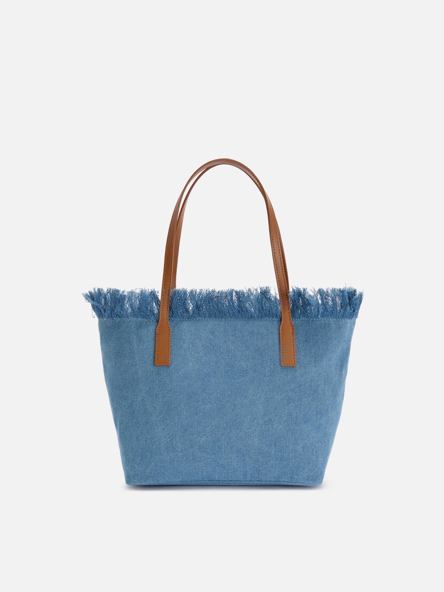 Medium City shopper bag in denim fabric with fringes
