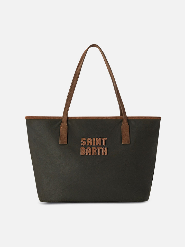 Gewachste Medium City Bag in Military Green mit Logostickerei 