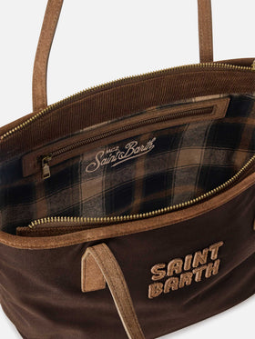 Brown Medium City waxed bag with logo embroidery