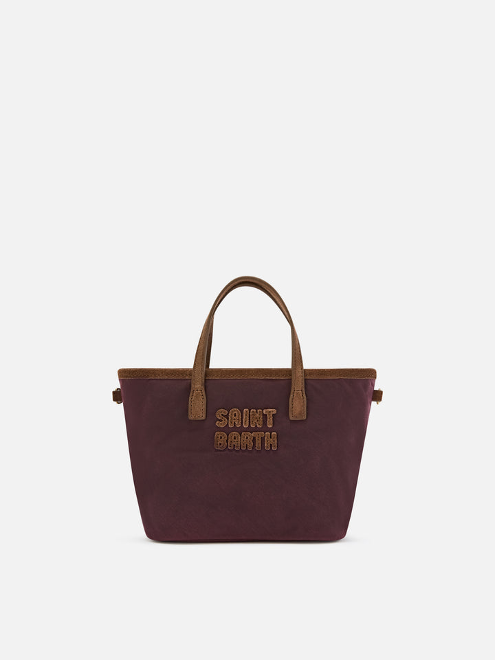 Borsa Mini City bordeaux in tessuto cerato con ricamo logo