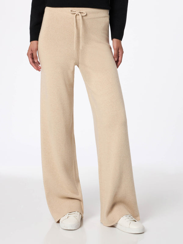 Pantaloni da donna beige in maglia Cabon