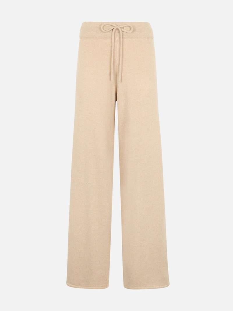 Pantaloni da donna beige in maglia Cabon