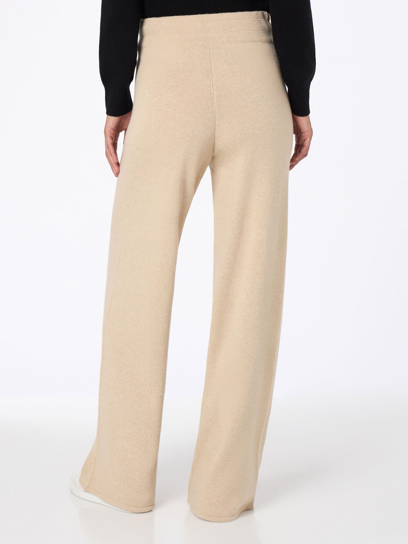 Pantaloni da donna beige in maglia Cambon