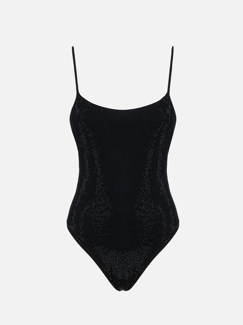 Woman black one-piece swimsuit Cecille with rhinestones - MC2 Saint Barth