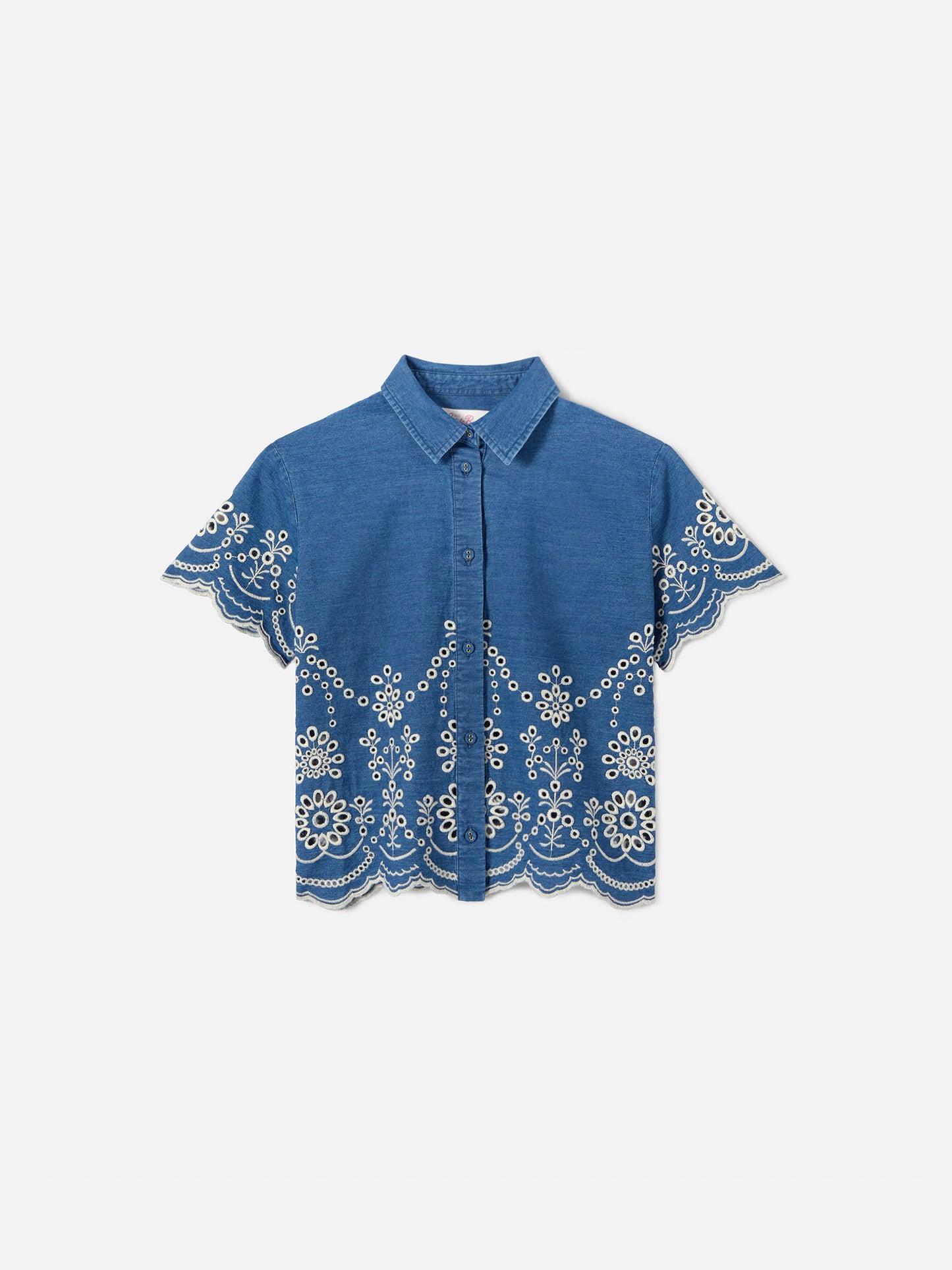 Camisa Clementine Jr en chambray efecto denim con bordado sangallo 