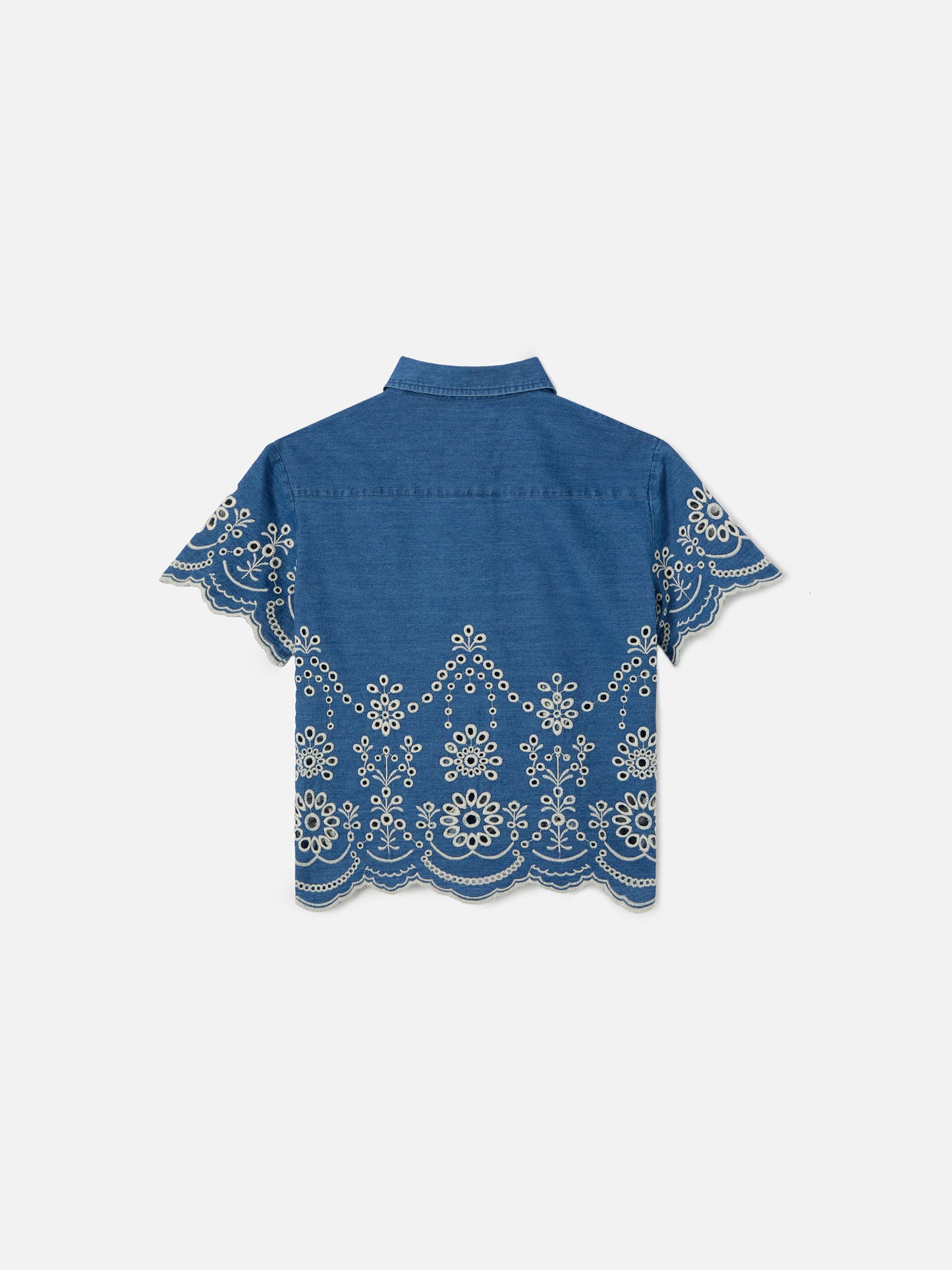 Camisa Clementine Jr en chambray efecto denim con bordado sangallo 