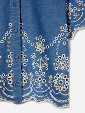 Camisa Clementine Jr en chambray efecto denim con bordado sangallo 