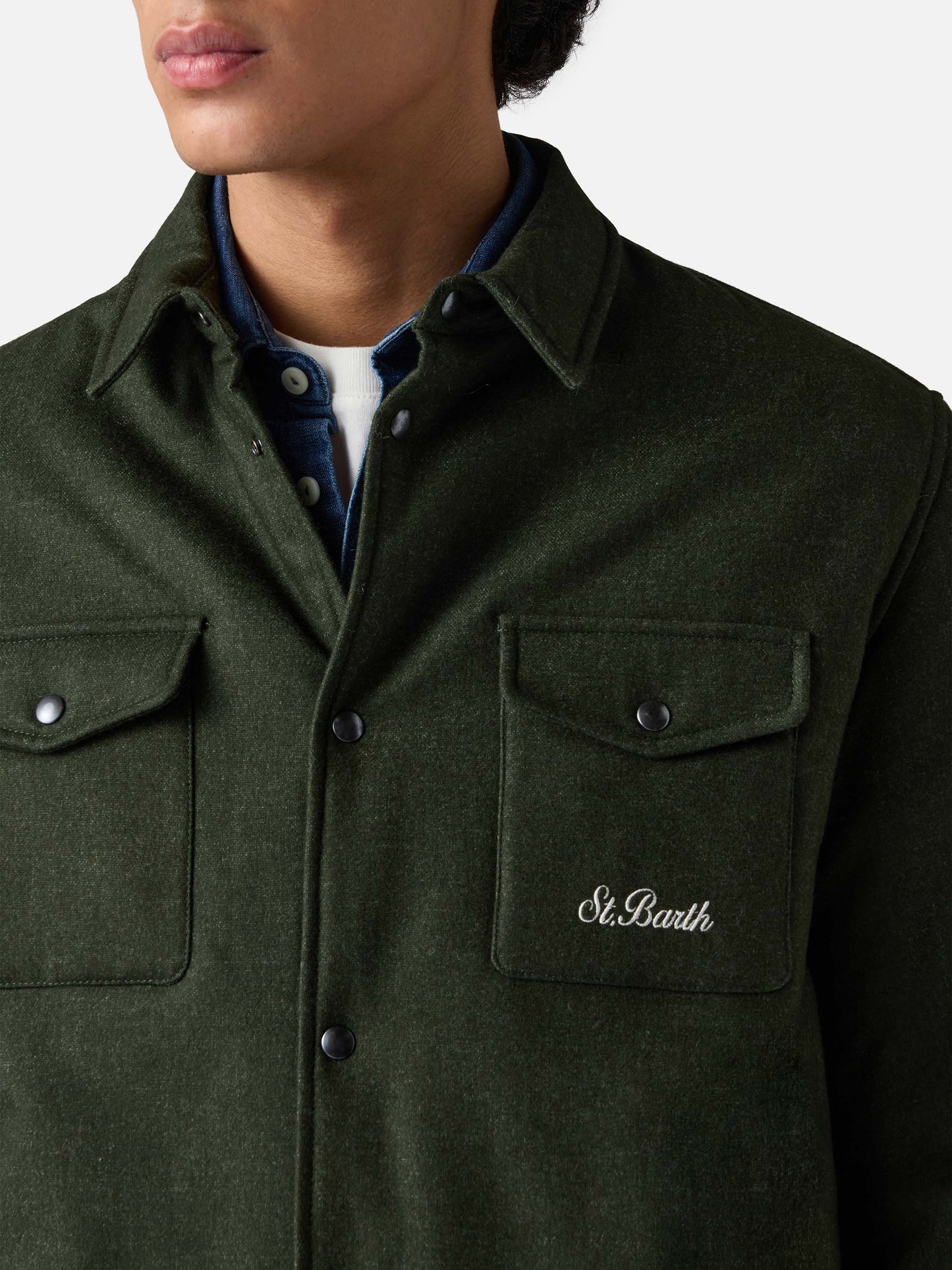 Wooly green overshirt Chalet with St. Barth embroidery