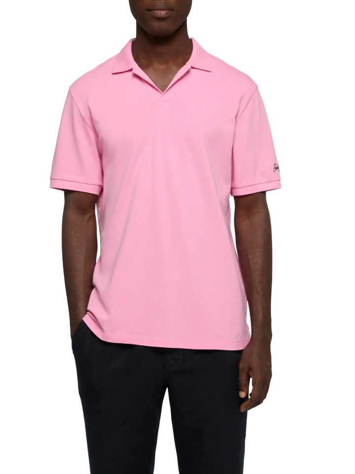 Bubble pink cotton piquet buttonless polo shirt Charles