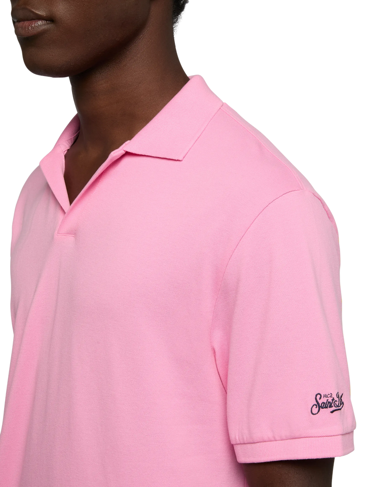 Bubble pink cotton piquet buttonless polo shirt Charles