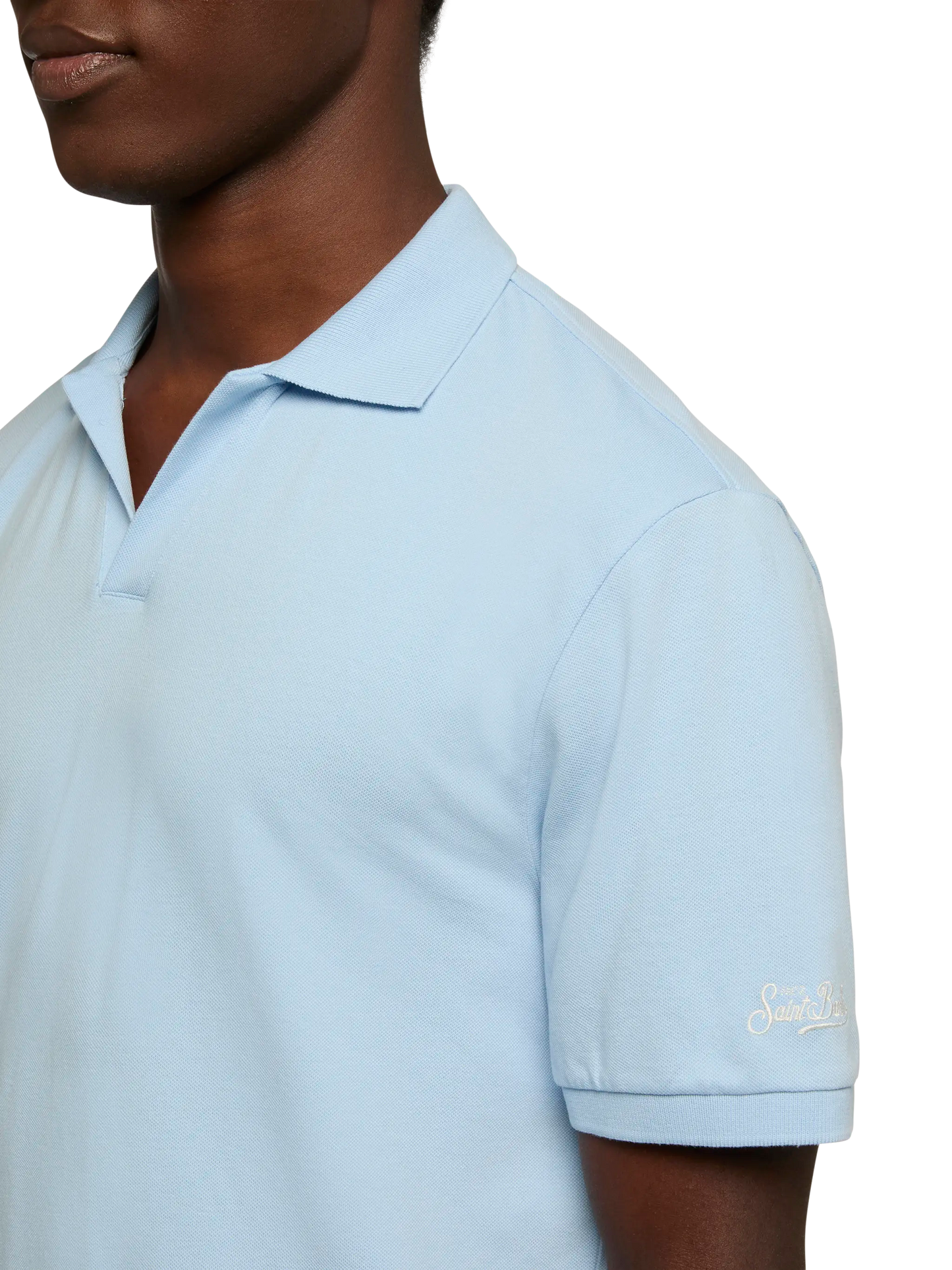 Light blue cotton piquet buttonless polo shirt Charles