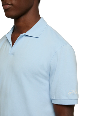 Light blue cotton piquet buttonless polo shirt Charles