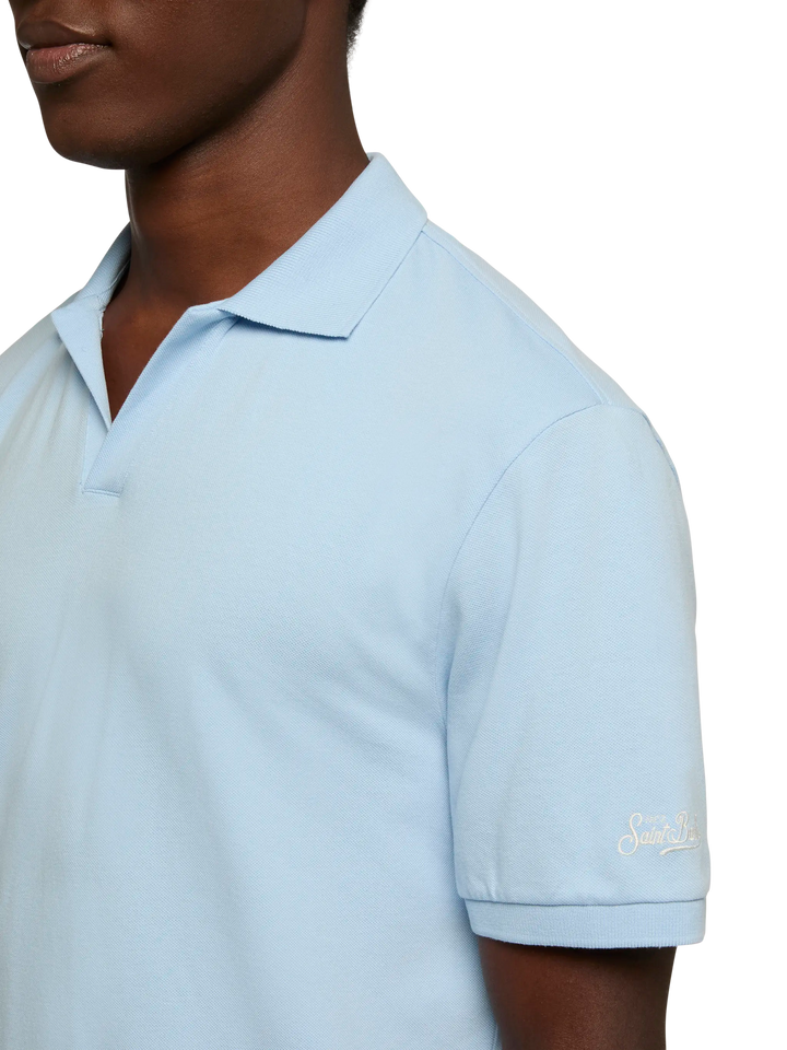 Polo Charles in piquet di cotone azzurro