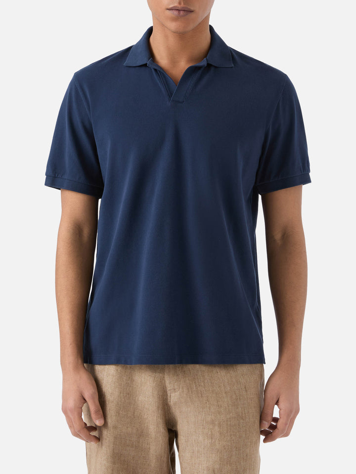 Navy blue Charles polo in solid color cotton piquet
