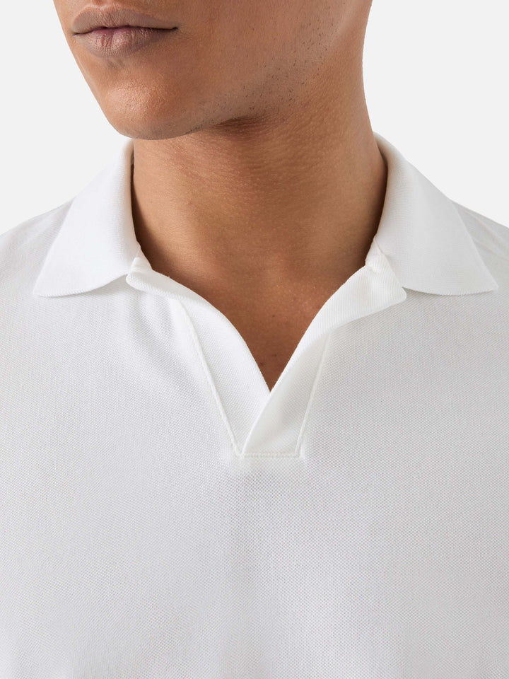 White Charles polo in solid color cotton piquet