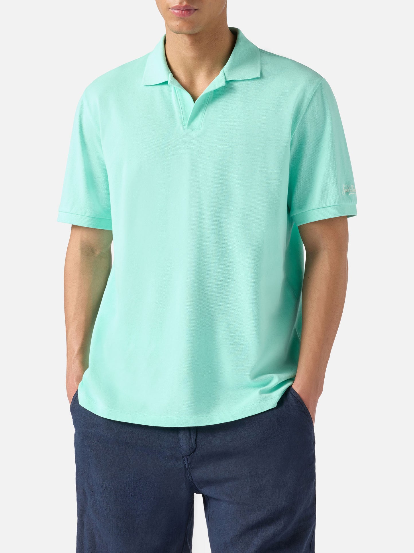 Mint green Charles polo in solid color cotton piquet