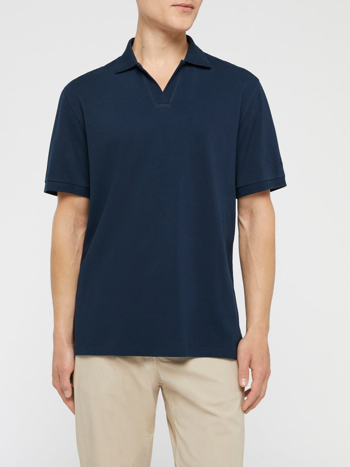 Navy blue cotton piquet buttonless polo shirt Charles - MC2 Saint Barth